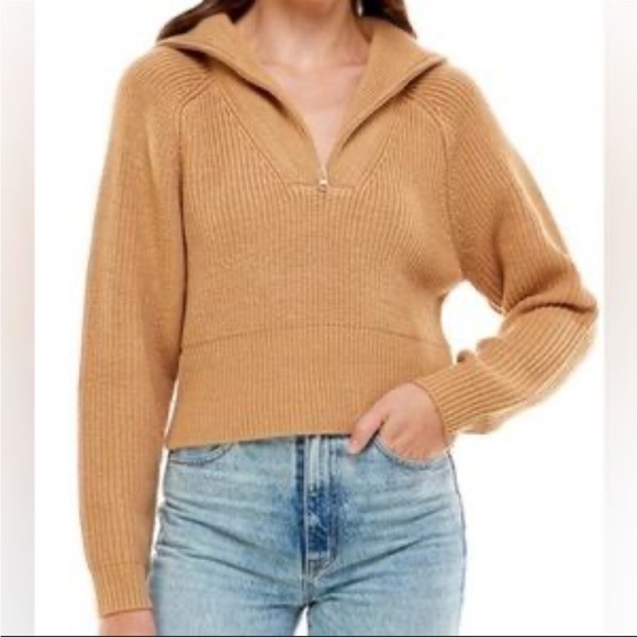 WAYF Nelle Ribbed Cropped Half Zip Sweater Top S117-40 - Picture 2 of 7